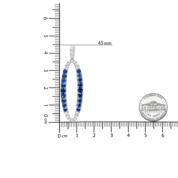18K White Gold 1.11 Cttw Blue Round Diamond and Blue Sapphire Openwork Oval Shaped Dangle Earrings (F-G Color, VS1-VS2 Clarity) - Image 6