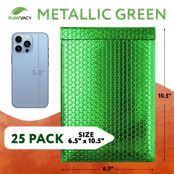 Metallic Bubble Mailers 6.5  x 10.5  Pack of 25 Green Padded Shipping Envelopes with Reliable Adhesive Strip Waterproof Padded Envelopes Various Sizes Cushioning Mail Bubble Envelopes - Image 2
