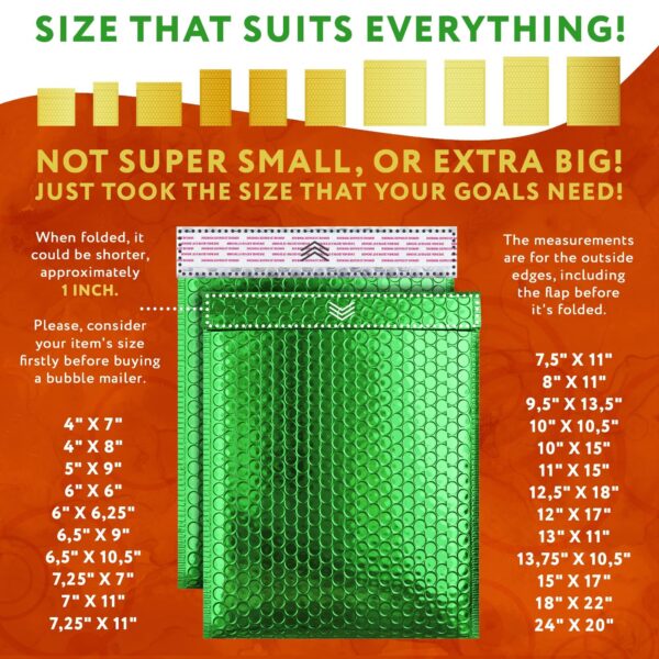 Metallic Bubble Mailers 6.5  x 10.5  Pack of 25 Green Padded Shipping Envelopes with Reliable Adhesive Strip Waterproof Padded Envelopes Various Sizes Cushioning Mail Bubble Envelopes - Image 4