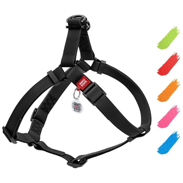 Waterproof Dog Harness   Adjustable Dog Harness for Large Dogs Small and Medium Dogs   Heavy Duty Dog Harness with Durable Metal Clasp and QR Dog Tag   Boy & Girl Dog Harness   Black (24 35in)
