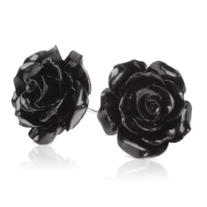 925 Sterling Silver Earrings Rose Flower Pretty Blooming Carved Red Rose Dangle Earrings Tiny Resin Rose for Women for Teen for Mother