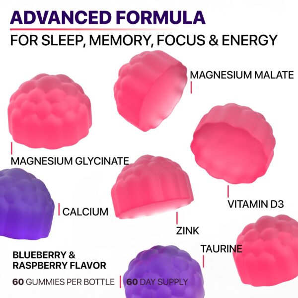 Sugar Free Magnesium Glycinate Gummies – 400mg with Taurine & Magnesium Malate for Better Sleep & Relaxation - Image 3