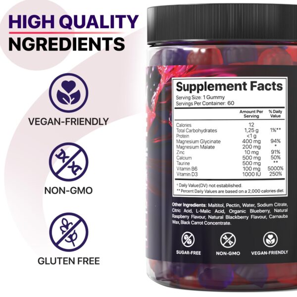 Sugar Free Magnesium Glycinate Gummies – 400mg with Taurine & Magnesium Malate for Better Sleep & Relaxation - Image 6