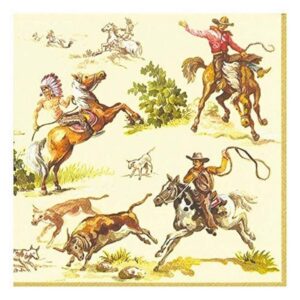 Ideal Home Range 20 Count  3 Ply Paper Cocktail Napkins Cream Wild West 5 x 5 inches