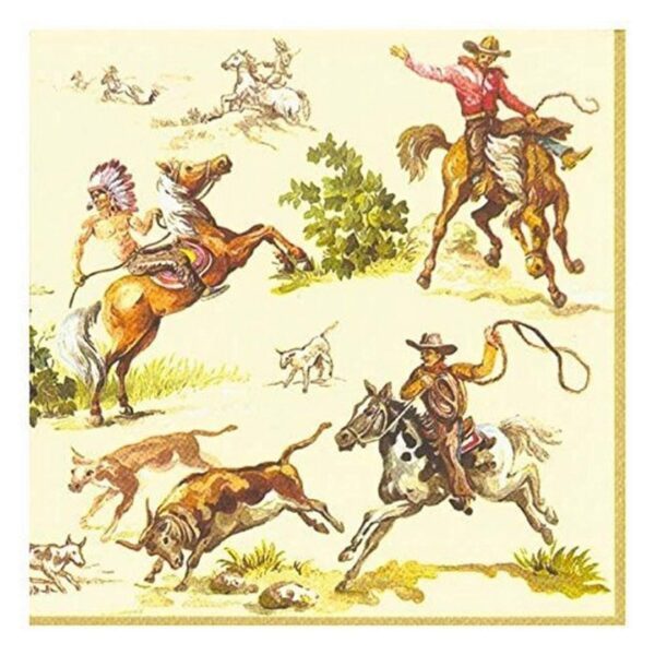 Ideal Home Range 20 Count  3 Ply Paper Cocktail Napkins Cream Wild West 5 x 5 inches
