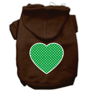 Green Swiss Dot Heart Screen Print Pet Hoodies Brown Size Xl (16)
