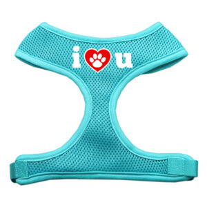 I Love U Soft Mesh Pet Harness Aqua Medium