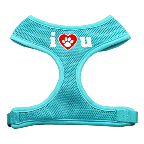 I Love U Soft Mesh Pet Harness Aqua Medium