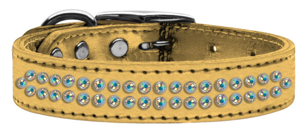 Two Row Ab Crystal Metallic Leather Dog Collar Gold 18