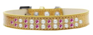 Two Row Pearl And Pink Crystal Size 18 Gold Ice Cream Dog Collar