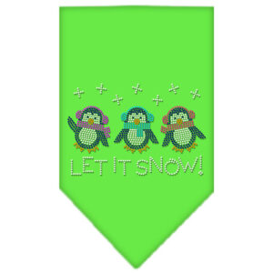 Let It Snow Penguins Rhinestone Bandana Lime Green Large