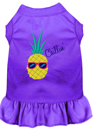Pineapple Chillin Embroidered Dog Dress Purple Xxl