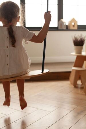 BABAI Wooden Swing with Black Cotton Rope for 3+