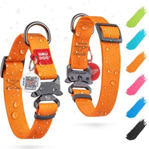 Waterproof Dog Collar   Adjustable Dog Collar for Large Dogs Small and Medium Dogs   Heavy Duty Dog Collars with Durable Metal Clasp and QR Dog Tag   Boy & Girl Dog Collars (Orange)