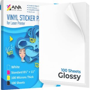 Printable Vinyl Sticker Paper for Laser Printer  Glossy White  100 SelfAdhesive Sheets  Waterproof Decal Paper  Standard Letter Size 8.5x11