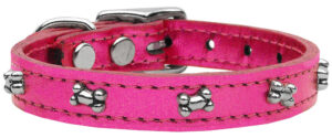 Metallic Bone Leather Dog Collar Pink Mtl 10
