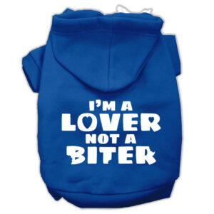 I'm A Lover Not A Biter Screen Printed Dog Pet Hoodies Blue Size Xs (8)