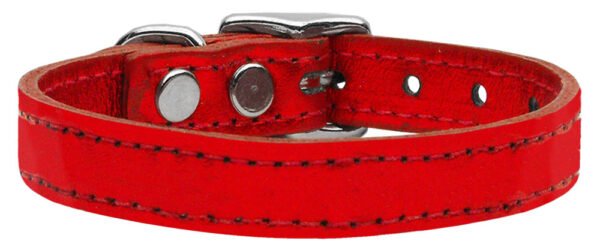 Plain Metallic Leather Dog Collar Metallic Red 20