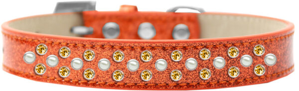 Sprinkles Ice Cream Dog Collar Pearl And Yellow Crystals Size 14 Orange