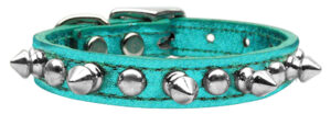 Metallic Chaser Leather Dog Collar Turquoise Mtl 14
