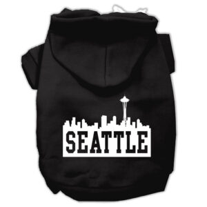 Seattle Skyline Screen Print Pet Hoodies Black Size Xl (16)