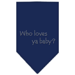 Who Loves Ya Baby Rhinestone Bandana Navy Blue Large