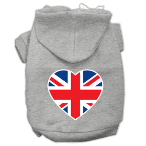 British Flag Heart Screen Print Pet Hoodies Grey Size Xxl (18)