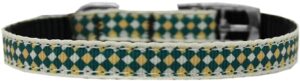 Green Checkers Nylon Dog Collar With Classic Buckle 3/8" Size 16