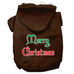 Merry Christmas Screen Print Pet Hoodies Brown Size Xs (8)