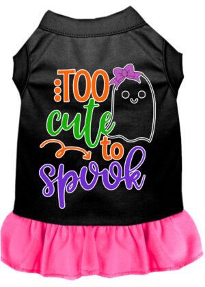 Too Cute To Spook-girly Ghost Screen Print Dog Dress Black With Bright Pink Xs