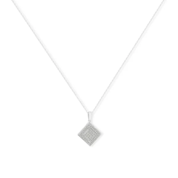 .925 Sterling Silver 1/3 cttw Diamond Rhombus Shaped 18" Pendant Necklace (I-J Color, I2-I3 Clarity) - Image 2