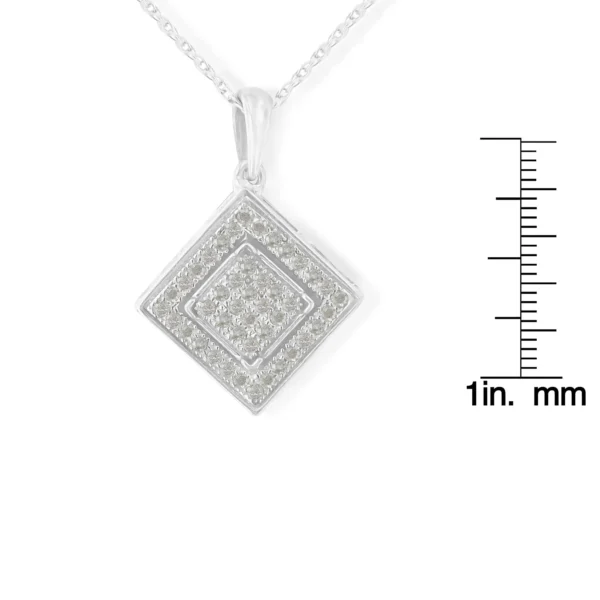 .925 Sterling Silver 1/3 cttw Diamond Rhombus Shaped 18" Pendant Necklace (I-J Color, I2-I3 Clarity) - Image 4