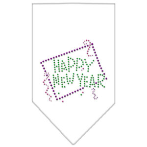 Happy New Year Rhinestone Bandana White Large