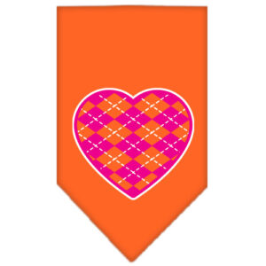 Argyle Heart Pink Screen Print Bandana Orange Large