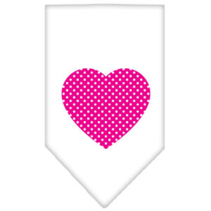 Pink Swiss Dot Heart Screen Print Bandana White Small