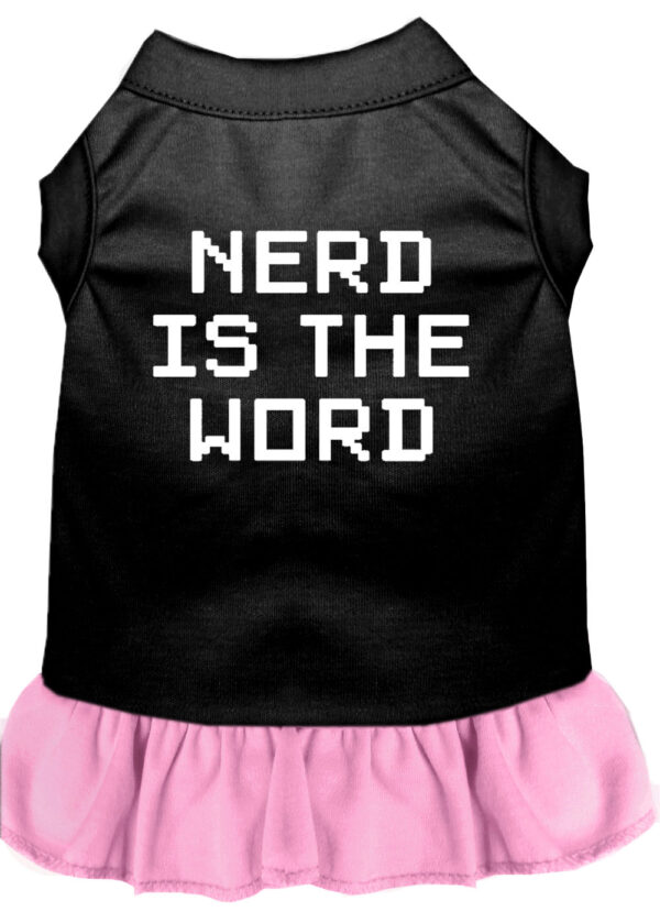 Nerd Is The Word Screen Print Dress Black With Light Pink Lg (14)