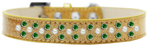 Sprinkles Ice Cream Dog Collar Pearl And Emerald Green Crystals Size 16 Gold