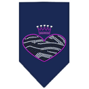 Zebra Heart Rhinestone Bandana Navy Blue Large