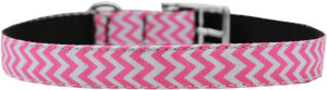 Chevrons Nylon Dog Collar With Classic Buckle 3/4" Pink Size 12