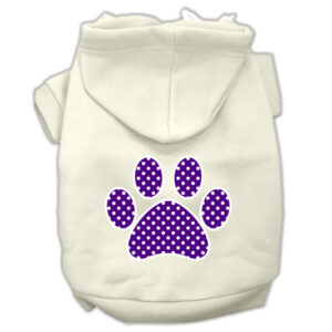Purple Swiss Dot Paw Screen Print Pet Hoodies Cream Size Xs (8)