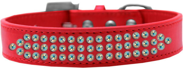 Three Row Ab Crystal Dog Collar Red Size 16