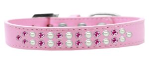 Two Row Pearl And Pink Crystal Size 20 Light Pink Dog Collar