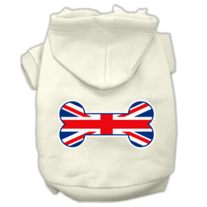 Bone Shaped United Kingdom (union Jack) Flag Screen Print Pet Hoodies Cream Size Xxxl(20)
