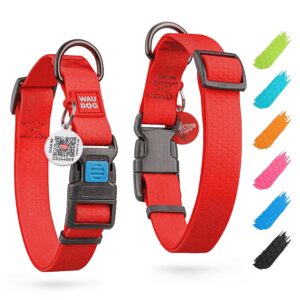 WAUDOG Waterproof Dog Collar   Adjustable Dog Collar for Large Dogs Small and Medium Dogs   Breakaway Dog Collar Waterproof with Plastic Buckle and QR Dog Tag   Boy & Girl Dog Collars (Red)