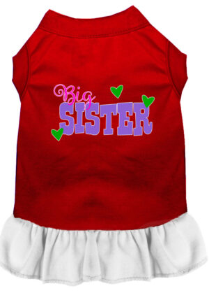 Big Sister Screen Print Dog Dress Red With White Lg