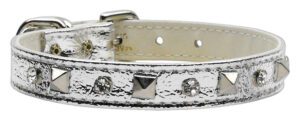 Metallic Crystal And Pyramid Collars Silver 10