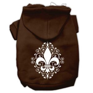 Henna Fleur De Lis Screen Print Pet Hoodies Brown Size Lg (14)
