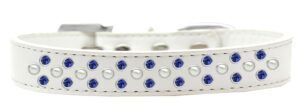 Sprinkles Dog Collar Pearl And Blue Crystals Size 20 White