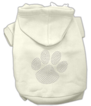 Clear Rhinestone Paw Hoodies Cream Xl (16)