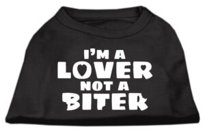 I'm A Lover Not A Biter Screen Printed Dog Shirt   Black  Lg